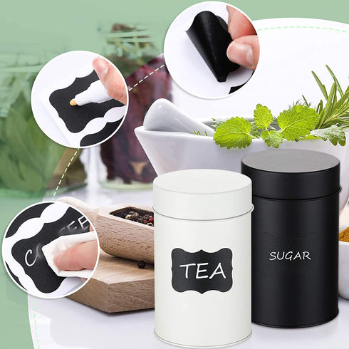 4 Pieces Double Seal Tea Tin Canister Airtight Loose Tea Canisters with Lids Tea Storage Containers Set with 2 Sheets Chalkboard Labels and 5 Pieces Spoons and 1 Piece Pen for Tea Coffee Sugar Storage