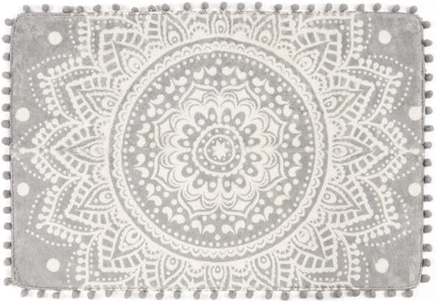 Uphome Small Boho Bathroom Rugs 18" x 25" Grey Mandala Bath Mat with Pom Pom Fringe Cute Farmhouse Bohemian Bath Rug Soft Non-Slip Washable Shower Mat for Bathtub Sink Powder Room