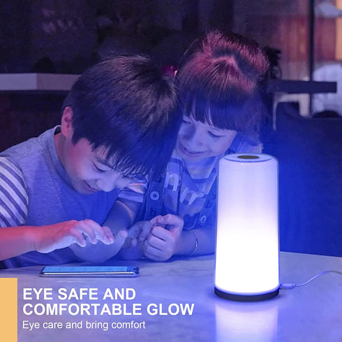 A.T.Lums Table Lamp - Touch Sensor Bedside Lamp, 3-Level Dimmable Warm White Lamp and RGB Color Changing Nightstand Light for Bedroom, Living Room, Office, Baby Kids Room
