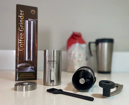 Manual coffee grinder - stainless steel conical ceramic burr coffee bean grinder for espresso and french press - portable for travel and camping - Adjustable hand crank for precision or coarse grind