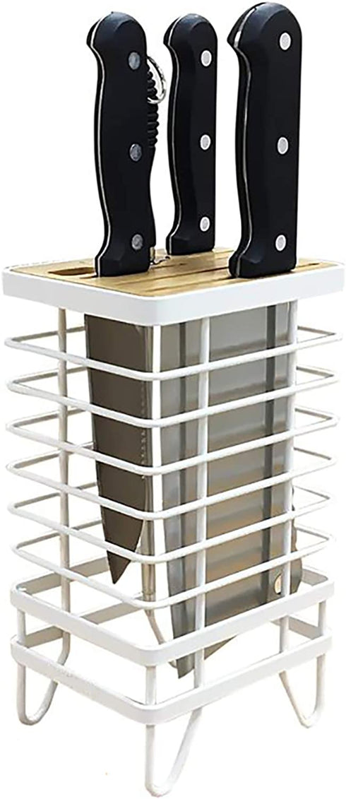VANRA Metal Steel Knife Block Holder Kitchen Knife Storage Organizer Stand without Knives 8-Slot (White)