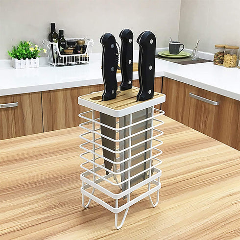 VANRA Metal Steel Knife Block Holder Kitchen Knife Storage Organizer Stand without Knives 8-Slot (White)