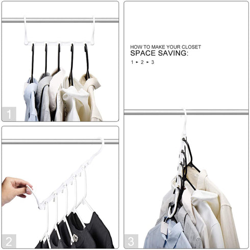 HOUSE DAY White Magic Hangers Space Saving Clothes Hangers Organizer Smart Closet Space Saver Pack of 16 with Sturdy Plastic for Heavy Clothes