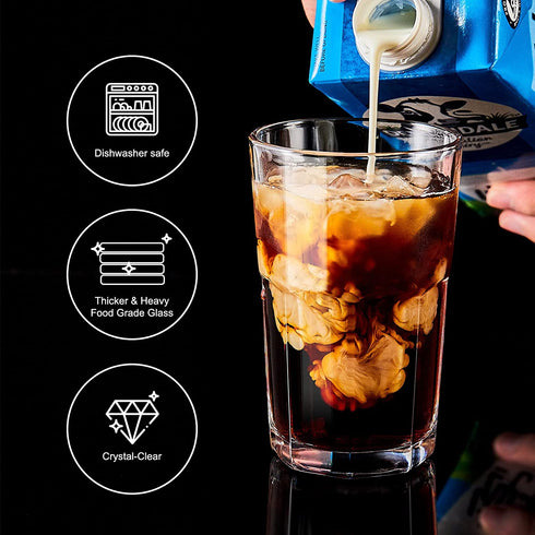 CREATIVELAND Juice & Beer Glass Set of 4 Best for Cocktails and Mojito Drinking Tumbler Crystal-Clear 10.48oz|310ml, Highball Iced Beverage Glasses for Breakfast Milk, Water, Iced Tea and Coffee