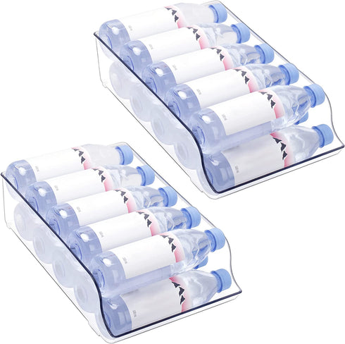 SMARTAKE Soda Can Organizers, 2 PCS Wide Plastic Water Bottle Storage Bins, Clear Refrigerator Organizer Bins, Food Storage Dispensers for Freezer Cabinet Countertops Fridge Kitchen Organization