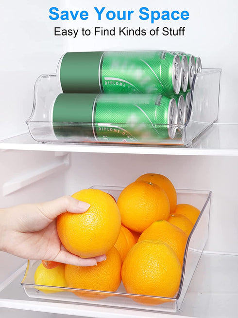 SMARTAKE Soda Can Organizers, 2 PCS Wide Plastic Water Bottle Storage Bins, Clear Refrigerator Organizer Bins, Food Storage Dispensers for Freezer Cabinet Countertops Fridge Kitchen Organization