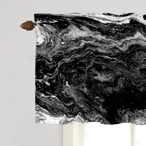 BaoNews Marble Abstract Nature Kitchen Valances Half Window Curtain, Marble Abstract Acrylic Nature Black Marbling Artwork Blackout Decoration Window Valances Curtains Drapes for Kitchen Bedroom