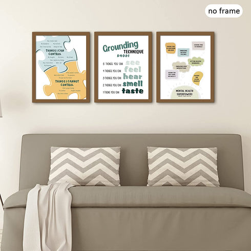Mental Health Posters Anxiety Therapy Motivational Poster Psychologist Counselor Inspirational Posters Positive Quotes Wall Decor Classroom for Home Office, 8 x 10 Inch (Retro Style,9 Pieces)