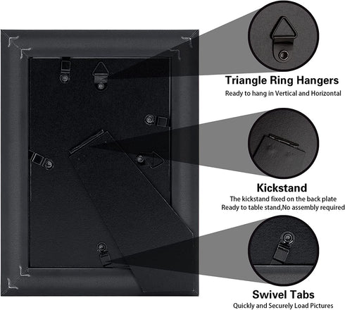 KSROECUD 4X6 Picture Frames (5pack,Brushed Black) with HD Real Glass-Tabletop & Wall Decor-Hanging Hardware Included