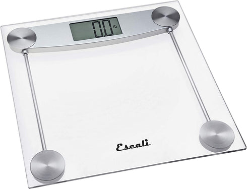 Escali E184 Extra Large Clear Glass Bathroom Body Scale, Traditional Square Sleek Design, LCD Digital Display, 400lb Capacity, Clear, 11.8 x 11.8 x 1 in