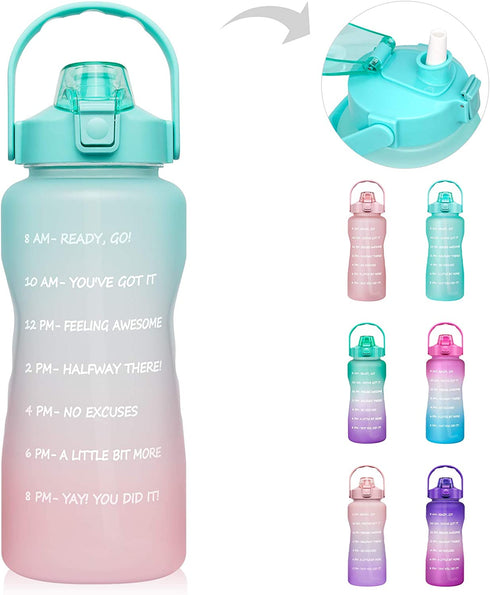 64 OZ/Half Gallon Motivational Water Bottle with Time Marker & Straw - BPA Free Leakproof Tritan Frosted Plastic Big 2L Water Bottle for Women Men Large Water Jug for Fitness Gym Outdoor Sport