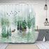 Nature Forest Landscape Safari Moose Shower Curtain Set, Polyester Fabric Rustic Watercolor Pine Tree Bird Forest with Wildlife Deer in Mountain Bathroom Curtains,Bath Curtain Sets with Hooks, 70X70in