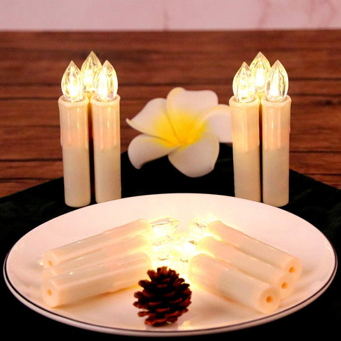OWLBAY Set of 10 Ivory Flameless Window Candles, 4H Battery Operated LED Flickering Taper Candles with Remote and Timer, Warm White Candlelight, Ideal for Chandelier/Birthday/Christmas/Party Decor
