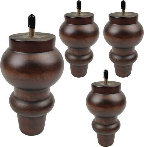 Couch Legs 6 inch Wood bun Furniture feet Set of 4 for Sofa Armchair Ottoman Coffee Table etc with Screw Install kit (6 inch bun Legs)