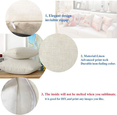 16 X 16 Inch 4 PCS Beige Sublimation Blanks Linen Throw Pillow Case Cushion Cover Pillowcase Shams for Sofa Vinyl Projects DIY Personalized Heat Press Printing NO Pillow Insert Decorative Square