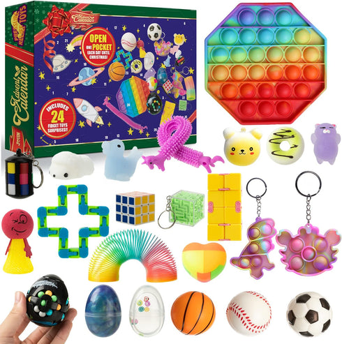 JOYIN 2021 Christmas Advent Calendar Pop-On-It Advent Calendar Pop Bubble Fidget Toy Assorted Toy with Puzzle Slime Squishy Stress Relief Toy Christmas 24 Days Countdown Calendar