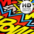 Bigtime Signs XL Superhero Backdrop with 6 Comic Action Word Photo Booth Props - Compliments any Super Hero Birthday Party - 4 foot x 6 ft - Cityscape Back Drop Banner Decoration Hangs on Wall Easily