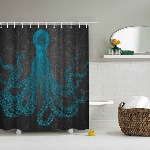Artsbay Blue Octopus Shower Curtain Marine Ocean Sea Animal Bath Curtain Waterproof Bathroom Decor with 12 Hooks 72x72inch