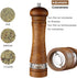 2-Piece Salt and Pepper Grinder Set, 8 Inch Wooden Salt and Pepper Mills with Adjustable Coarseness, Refillable Manual Pepper Mill Grinder for Home Cooks (Brown)