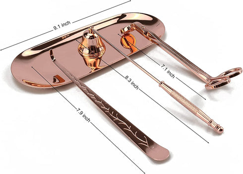 Fumaoln Candle Wick Trimmer Candle Accessory Set, 4 in 1 - Candle Wick Dipper, Wick Trimmer, Candle Snuffer and Plate Tray, Elegant Gifts for Candle & Aromatherapy Lovers - Rose Gold