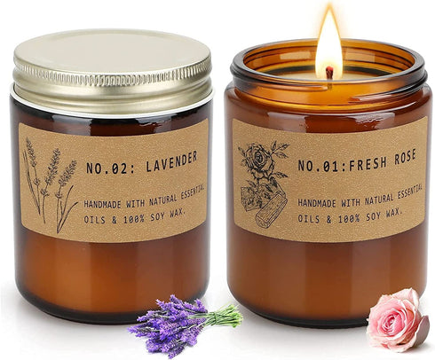 Candles for Home Scented, Lavender and Rose Scented Soy Candles, Gifts for Women Birthday, Valentine's Day Mother's Day, Long Lasting Natural Organic Candle Set for Relaxation Gifts, 7.2oz, 2 Pack