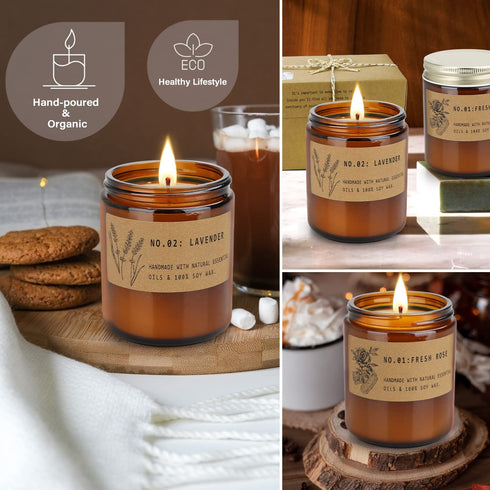 Candles for Home Scented, Lavender and Rose Scented Soy Candles, Gifts for Women Birthday, Valentine's Day Mother's Day, Long Lasting Natural Organic Candle Set for Relaxation Gifts, 7.2oz, 2 Pack