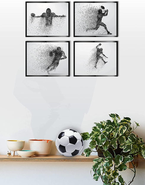 Football Wall Decor Art Prints - Particle Silhouette Set of 4 (8x10) Poster Photos - Man Cave, Bedroom Decor