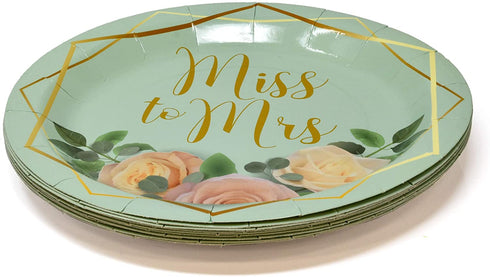 Miss To Mrs Party Supplies Tableware Set 24 9" Dinner Plates 24 7" Dessert Plate 24 9 Oz Cups 50 Lunch Napkins Gold for Engagement Wedding Disposable Paper Goods Bridal Shower Dinnerware Decor