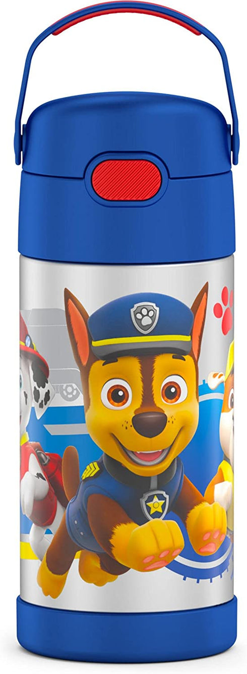 THERMOS FUNTAINER 12 Ounce Stainless Steel Vacuum Insulated Kids Straw Bottle, Blue Paw Patrol
