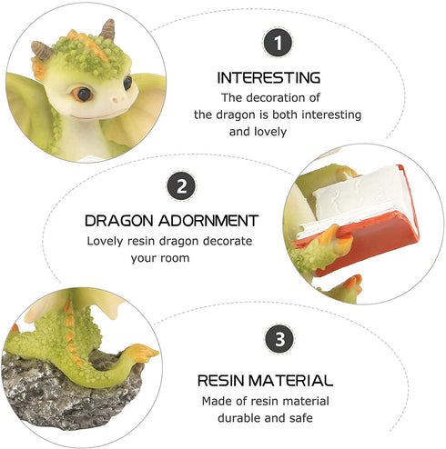 Dragon Figurine Ornament Design Accessories Desktop (Dragon Reading On a Stone)