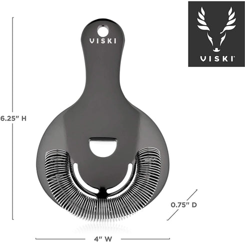 Viski Hawthorne Professional Metal Stainless Steel Cocktail Strainer for Kitchen with Handle | Home bar Tool, Set of 1, Gunmetal Black
