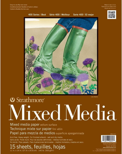 Strathmore 462-111 400 Series Mixed Media Pad, 11"x14" Glue Bound, 15 Sheets