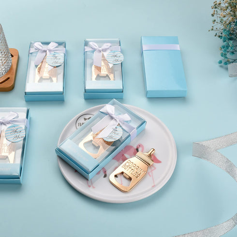 Yuokwer 12pcs Bottle Opener Baby Shower Favor for Guest,Rose Gold Feeding Bottle Opener Wedding Favors Baby Shower Giveaways Gift to Guest, Party Favors Gift & Party Decorations Supplies (Blue, 12)