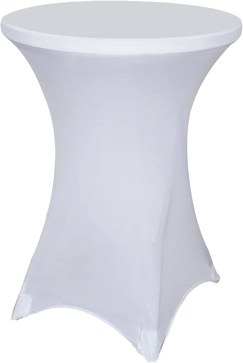 SUNTQ Cocktail Table Covers 32x43, Spandex Stretch Square Corners White Tablecloths, Fitted High Top Round Table Cloth for Weddings,Birthday,Vendors,Outdoor Party,DJ,Banquet,Tradeshows