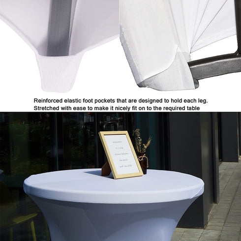 SUNTQ Cocktail Table Covers 32x43, Spandex Stretch Square Corners White Tablecloths, Fitted High Top Round Table Cloth for Weddings,Birthday,Vendors,Outdoor Party,DJ,Banquet,Tradeshows
