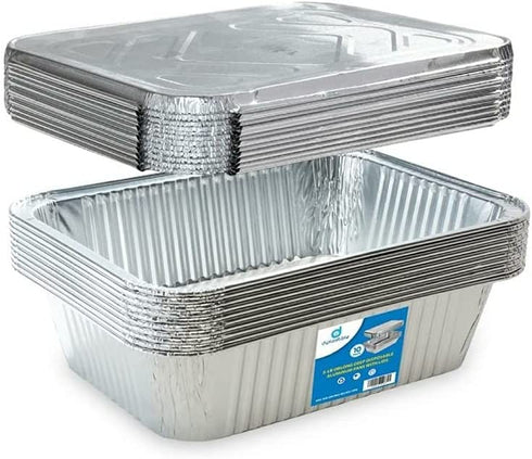 (10) 5-lb Oblong Deep Disposable Aluminum Pans with Lids - Foil Pans perfect for baking cooking food and storage container