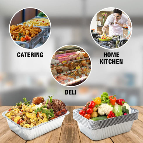 (10) 5-lb Oblong Deep Disposable Aluminum Pans with Lids - Foil Pans perfect for baking cooking food and storage container