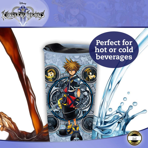Silver Buffalo Kingdom Hearts Hero Portraits Ceramic Travel Mug with Lid,10-Ounces