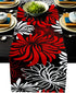Floral Table Runner-Red Black White Cotton linen-Long 90 inche Dresser Scarves,Flower Tablerunner for Kitchen Coffee/Dining Table Bedroom Home Living Room,Scarf Decor for Summer Spring Holiday Dinner