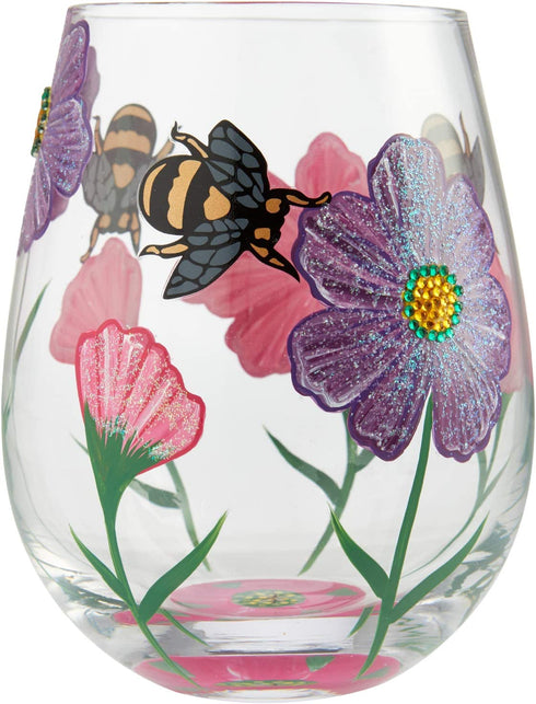 Enesco 6006287 Designs by Lolita My Drinking Garden Hand-Painted Artisan Stemless Wine Glass, 20 Ounce, Multicolor