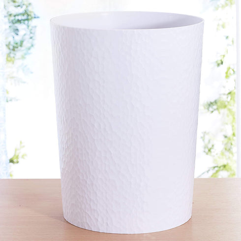 Bath Bliss Hammered Design Textured, Round Open Top 10 Liter Trash Can in White for Bathroom, Bedroom, Kitchen Disposal Waste Bin