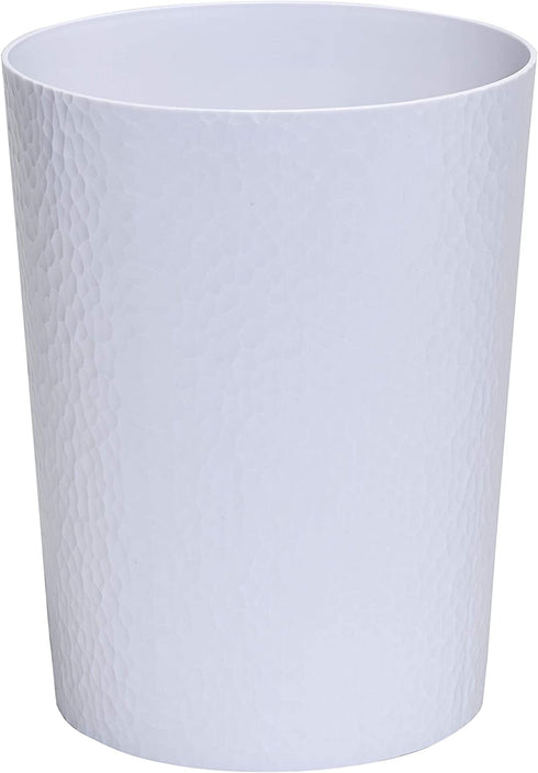 Bath Bliss Hammered Design Textured, Round Open Top 10 Liter Trash Can in White for Bathroom, Bedroom, Kitchen Disposal Waste Bin