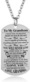 YEEQIN Grandson Necklace Love Grandson Dog Tag Believe Inspirational Gifts from Grandma Grandmother to Grandson Birthday Graduation Gifts