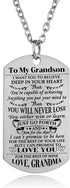 YEEQIN Grandson Necklace Love Grandson Dog Tag Believe Inspirational Gifts from Grandma Grandmother to Grandson Birthday Graduation Gifts