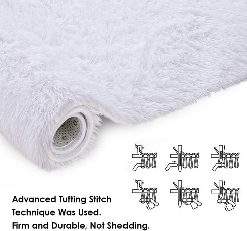 Ompaa Fluffy Area Rugs, Super Soft Shaggy Rug Fuzzy Long Fur Carpets for Bedroom Living Room Decor, 3 x 5 Feet White