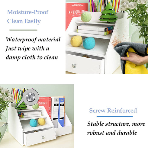 Insdawn Desk Organizers Office Organization File Paper Organizer and Storage for Desktop Magazine File Mail Folder Holder Letter Tray DIY with Drawer
