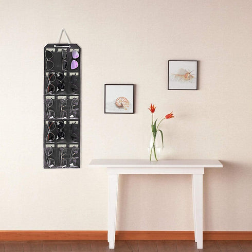 ESINGMILL Eyeglass Sunglasses Organizer Hanging Wall - Glasses Holder Storage Display Pocket Mount Hanger on Wall or Door, 9/15/25 Slots