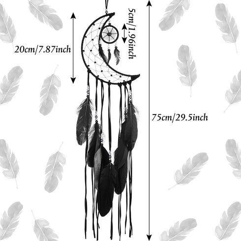 3 Pieces Dream Catcher Moon Sun Star Design Handmade Traditional Design for Wall Hanging Home Decoration (Black)