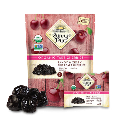 ORGANIC Dried Tart Cherries - Sunny Fruit - (5) 0.7oz Portion Packs per Bag | Purely Cherries - NO Added Sugars, Sulfurs or Preservatives | NON-GMO, VEGAN, HALAL & KOSHER