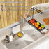 Hvanam Stainless Steel Kitchen Sink Rack Telescopic Organizer Holder Expandable Countertop Accessories Drain Caddy Tray for Kitchen or Bathroom Towel Soap Sponge Brush Storage(Black)